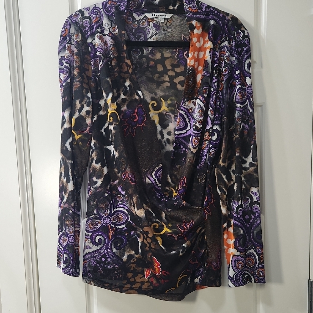 Nygard Collection Whimsigoth Cowlneck Long Sleeve Patterned Top Large